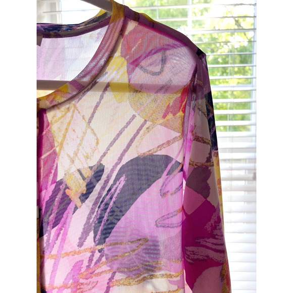 Logo Layers by Lori Goldstein Womens Top XL Button Front Pink Stretch Sheer Mesh - Picture 5 of 6